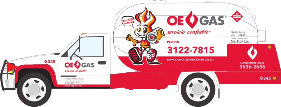 Pipa de OE GAS con la mascota de la marca